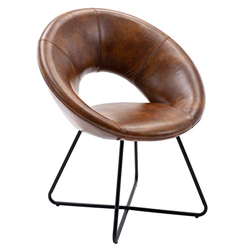 Duhome Modern PU Leather Accent Chairs Dining Chairs Arm Chair for Living Room Furniture Mid-Century Leisure Lounge Chairs with Black Metal Legs Industrial 1 PCS Yellowish-Brown