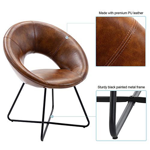 Duhome Modern PU Leather Accent Chairs Dining Chairs Arm Chair for Living Room Furniture Mid-Century Leisure Lounge Chairs with Black Metal Legs Industrial 1 PCS Yellowish-Brown