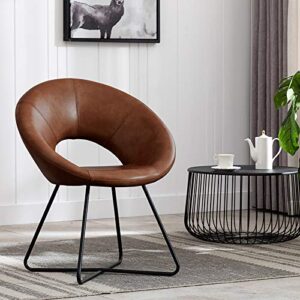 Duhome Modern PU Leather Accent Chairs Dining Chairs Arm Chair for Living Room Furniture Mid-Century Leisure Lounge Chairs with Black Metal Legs Industrial 1 PCS Yellowish-Brown