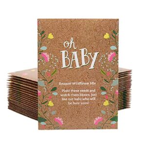 bentley seed co. oh baby flower seeds packets - girl/boy baby shower favors - pre-filled, 25 wildflower seed packs for favor - eco-friendly gift & babys guest giveaways - non-gmo seeds - brown envelop