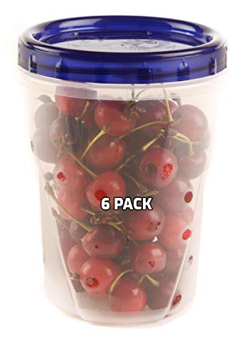 [6 PACK] 32 oz Twist Top Storage Deli Containers - Airtight Reusable Plastic Food Storage Canisters with Twist & Seal Lids, Leak-Proof - Meal Prep, Lunch, Togo, Stackable, BPA-Free Snack Containers