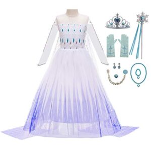 little girl princess white snow party dress queen costumes with accessories (4t, white with accessories)