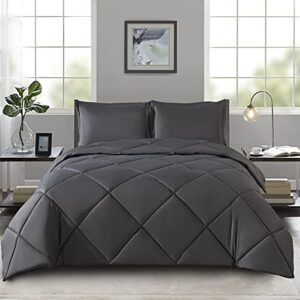 topluxe queen comforter set, all season quilted duvet insert with 2 pillow shams, microfiber bedding comforter sets queen, lightweight (queen, grey)