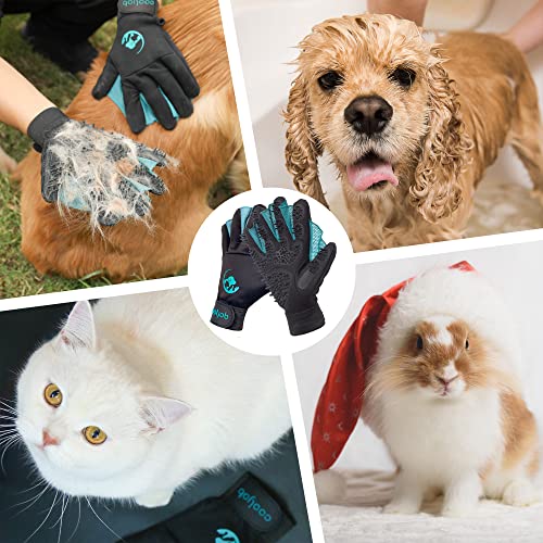 COOLJOB Patented Pet Grooming Gloves with Web, Reusable Washable Cleaning Brush Massage Hair Remover for Short Long Haired Dog Cat Horse Animal, Washing Bathing Shedding Supplies, One Size for Men