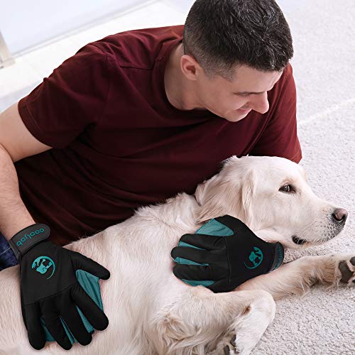 COOLJOB Patented Pet Grooming Gloves with Web, Reusable Washable Cleaning Brush Massage Hair Remover for Short Long Haired Dog Cat Horse Animal, Washing Bathing Shedding Supplies, One Size for Men