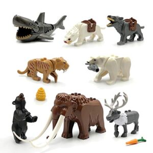 8pcs/set city animals building blocks zoon figures model mammoth sabertooth educational toys compatible major block