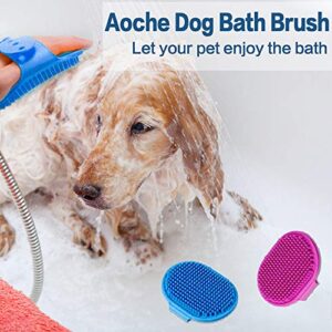 Dog Bath Brush, Aoche Pet Bath Comb Brush Soothing Massage Rubber Comb 2pcs with Adjustable Ring Handle for Long Short Haired Dogs and Cats (blue+rose)