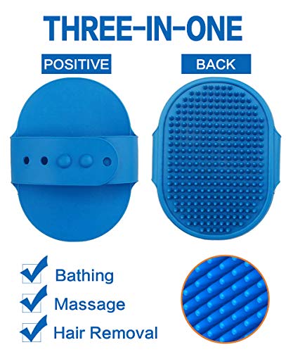 Dog Bath Brush, Aoche Pet Bath Comb Brush Soothing Massage Rubber Comb 2pcs with Adjustable Ring Handle for Long Short Haired Dogs and Cats (blue+rose)