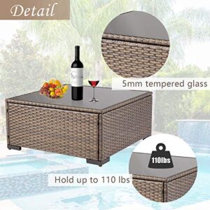 KINTNESS 7pcs Patio Furniture Sets Outdoor Sectional Sofa Rattan Wicker Conversation Set Outside Couch with Cushions and Glass Table