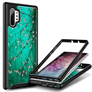 e-began case for samsung galaxy note 10+ plus, note 10 plus 5g, full-body shockproof protective black bumper (without screen protector), support wireless charging, durable phone case -plum blossom