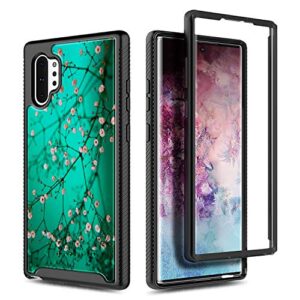 E-Began Case for Samsung Galaxy Note 10+ Plus, Note 10 Plus 5G, Full-Body Shockproof Protective Black Bumper (Without Screen Protector), Support Wireless Charging, Durable Phone Case -Plum Blossom