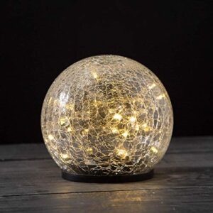 lamplust solar globe light outdoor - 6 inch gazing ball, led fairy lights, crackle glass, waterproof, dusk to dawn timer, decorative lighted orb for garden decor or patio table - batteries included