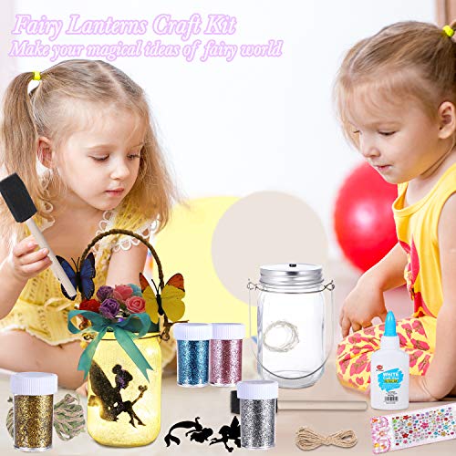 LAYKEN Fairy Lantern Craft Kit for Kids - DIY Make Your Own Fairy Lantern Jar Decor Craft for Girls Age 6 7 8 9 10 Year Old, Great Gift for Girl’s Room,Yard, and Garden Decor Art Project