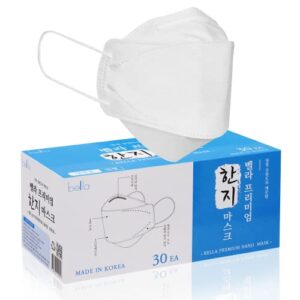 [made in korea] bella premium hanji mask (30, white): filter efficiency ≥ 97%, 4-layer breathable quality 3d mask with adjustable nose strip