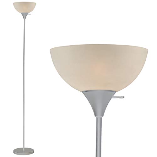 LIGHTACCENTS Silver Pole Floor Lamp Torchiere with White Opal Bowl Shade - Susan Modern Standing Lamp for Living Room/Office Lamp 72" Tall - 150-watt (Silver 1 Light)