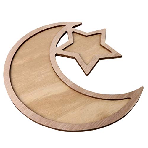 Forart Ramadan Tray Wooden Rustic Crescent Moon Star Eid Mubarak Party Serving Tableware Tray Table Decor Dessert Tray Food Serving Tray