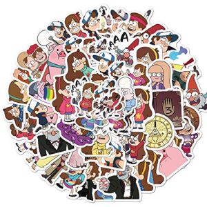 funny cartoon stickers for travel case, | 50 pcs | vinyl waterproof stickers for teen kid laptop,skateboard,water bottles,computer,phone,luggage (gravity falls)