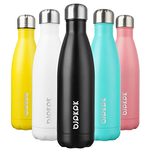 BJPKPK Insulated Water Bottles -17oz/500ml -Stainless Steel Water bottles,Sports water bottles Keep cold for 24 Hours and hot for 12 Hours,BPA Free kids water bottles for School-Black