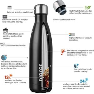 BJPKPK Insulated Water Bottles -17oz/500ml -Stainless Steel Water bottles,Sports water bottles Keep cold for 24 Hours and hot for 12 Hours,BPA Free kids water bottles for School-Black