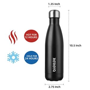 BJPKPK Insulated Water Bottles -17oz/500ml -Stainless Steel Water bottles,Sports water bottles Keep cold for 24 Hours and hot for 12 Hours,BPA Free kids water bottles for School-Black