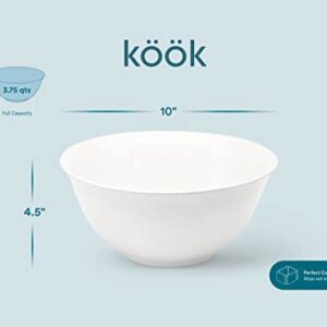 Kook Ceramic Salad Serving Bowls, Chip Resistant Ceramic, Microwave and Dishwasher Safe, White Glossy Porcelain, Bristol Collection (Serving Bowl)