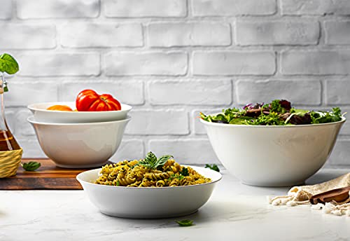 Kook Ceramic Salad Serving Bowls, Chip Resistant Ceramic, Microwave and Dishwasher Safe, White Glossy Porcelain, Bristol Collection (Serving Bowl)