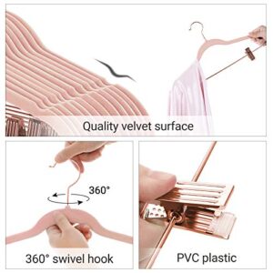 SONGMICS 50 Velvet Coat Hangers Bundle with 24 Pants Hangers, Rose Gold Hooks, Space-Saving Closet Organizers for Pants, Skirts, Dresses, Jackets, Light Pink UCRF21PK50 and UCRF14PK24