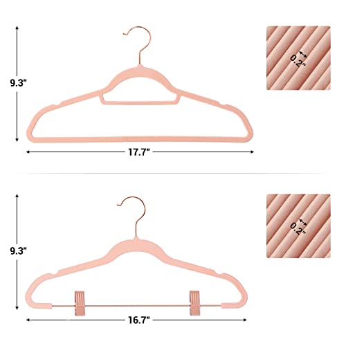 SONGMICS 50 Velvet Coat Hangers Bundle with 24 Pants Hangers, Rose Gold Hooks, Space-Saving Closet Organizers for Pants, Skirts, Dresses, Jackets, Light Pink UCRF21PK50 and UCRF14PK24