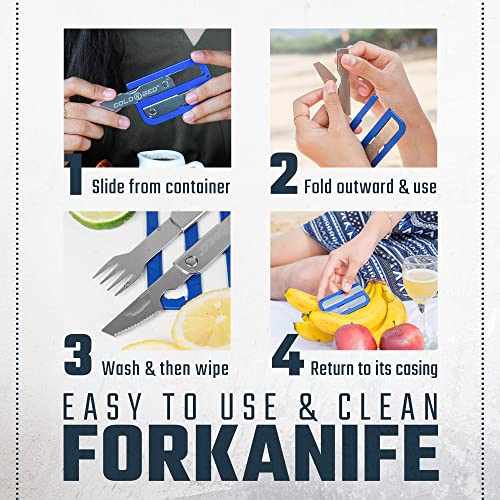 Forkanife Sport, Ultra-thin Camping Utensils with Case, Stainless Steel Camping Knife and Fork Set, Reusable Travel Utensils for Camping and Outdoor Adventures, 3.27 x 2.09-inch Case - Cold4ged