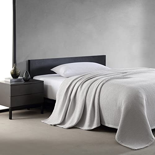 Vera Wang - Queen Blanket, Luxury Cotton Bedding, Plush & Heavyweight Home Decor (Waffleweave Grey, Queen)