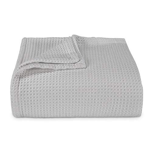 Vera Wang - Queen Blanket, Luxury Cotton Bedding, Plush & Heavyweight Home Decor (Waffleweave Grey, Queen)