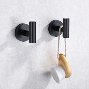 TASTOS Matte Black Bathroom Towel Coat Hook Stainless Steel, 2 Pack Robe Clothes Cabinet Closet Sponges Hooks Holder Round Style Heavy Duty Wall Hook for Bathroom Kitchen Hotel Wall Mounted