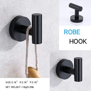 TASTOS Matte Black Bathroom Towel Coat Hook Stainless Steel, 2 Pack Robe Clothes Cabinet Closet Sponges Hooks Holder Round Style Heavy Duty Wall Hook for Bathroom Kitchen Hotel Wall Mounted