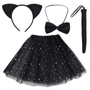 dxhycc black cat costume set cat ears headband tail bowtie tutu-halloween, dress up, kids cosplay accessory kit