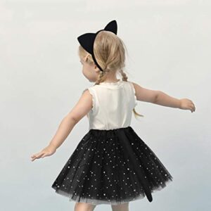 Dxhycc Black Cat Costume Set Cat Ears Headband Tail Bowtie Tutu-Halloween, Dress Up, Kids Cosplay Accessory Kit