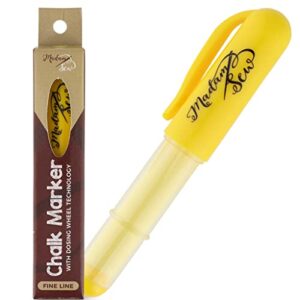 madam sew chalk fabric marker for sewing, quilting & crafting | yellow | tailors liner pen creates consistent erasable lines with dosing wheel technology | works on cotton, knit, suede & all fabrics