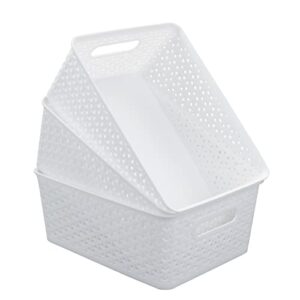 hommp 3-pack white plastic woven storage basket