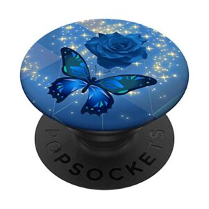 rose butterfly flower cell phone button pop up holder blue popsockets grip and stand for phones and tablets
