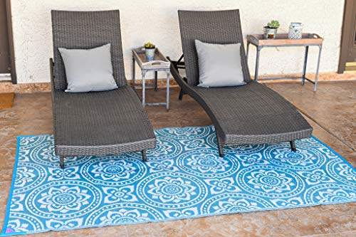 Stylish Camping 258103 Outdoor Mat – Virgin Polypropylene-Easy to Clean – Perfect for Picnics, Cookouts, Camping, The Beach, and Patio, 8'x10', Turquoise/White