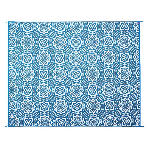 Stylish Camping 258103 Outdoor Mat – Virgin Polypropylene-Easy to Clean – Perfect for Picnics, Cookouts, Camping, The Beach, and Patio, 8'x10', Turquoise/White