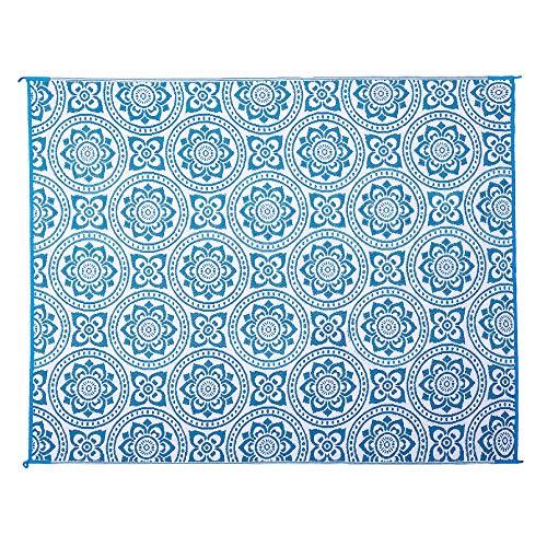 Stylish Camping 258103 Outdoor Mat – Virgin Polypropylene-Easy to Clean – Perfect for Picnics, Cookouts, Camping, The Beach, and Patio, 8'x10', Turquoise/White