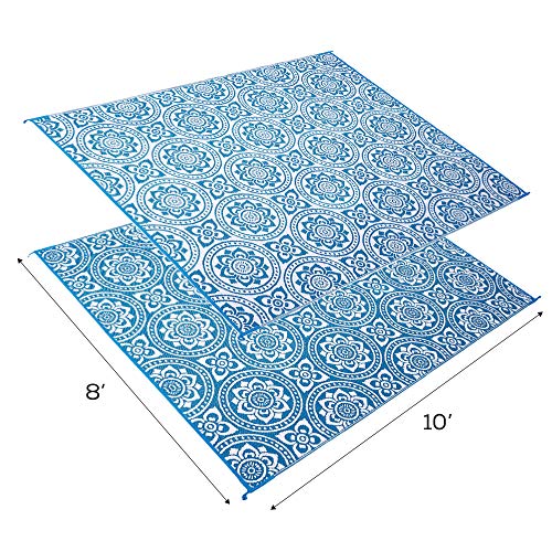 Stylish Camping 258103 Outdoor Mat – Virgin Polypropylene-Easy to Clean – Perfect for Picnics, Cookouts, Camping, The Beach, and Patio, 8'x10', Turquoise/White