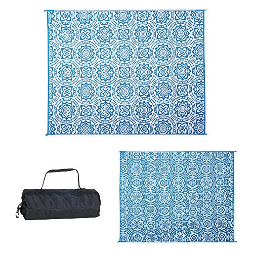 Stylish Camping 258103 Outdoor Mat – Virgin Polypropylene-Easy to Clean – Perfect for Picnics, Cookouts, Camping, The Beach, and Patio, 8'x10', Turquoise/White