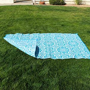 Stylish Camping 258103 Outdoor Mat – Virgin Polypropylene-Easy to Clean – Perfect for Picnics, Cookouts, Camping, The Beach, and Patio, 8'x10', Turquoise/White
