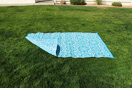 Stylish Camping 258103 Outdoor Mat – Virgin Polypropylene-Easy to Clean – Perfect for Picnics, Cookouts, Camping, The Beach, and Patio, 8'x10', Turquoise/White