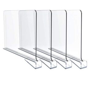 jucoan 4 pack clear acrylic shelf dividers for closet organizer, vertical wood shelves dividers, closet shelf separators purse organizer for wood closets, kitchen cabinets, bookshelf, home and office