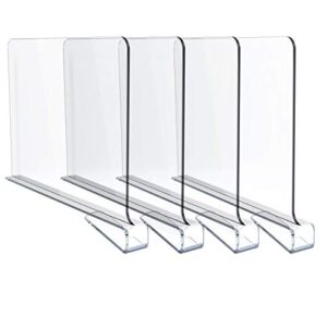 Jucoan 4 Pack Clear Acrylic Shelf Dividers for Closet Organizer, Vertical Wood Shelves Dividers, Closet Shelf Separators Purse Organizer for Wood Closets, Kitchen Cabinets, Bookshelf, Home and Office