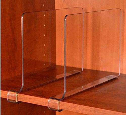 Jucoan 4 Pack Clear Acrylic Shelf Dividers for Closet Organizer, Vertical Wood Shelves Dividers, Closet Shelf Separators Purse Organizer for Wood Closets, Kitchen Cabinets, Bookshelf, Home and Office