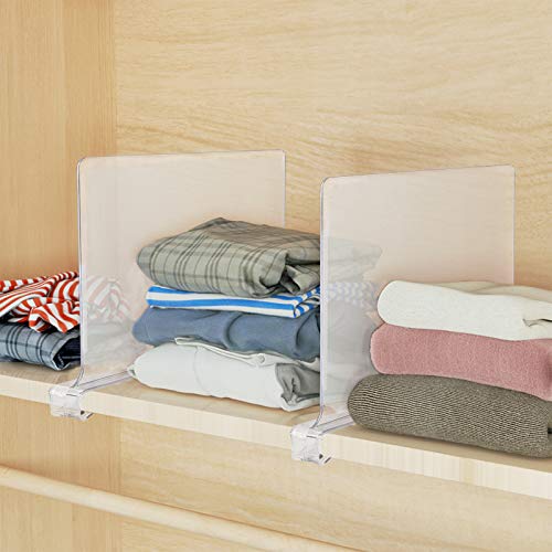 Jucoan 4 Pack Clear Acrylic Shelf Dividers for Closet Organizer, Vertical Wood Shelves Dividers, Closet Shelf Separators Purse Organizer for Wood Closets, Kitchen Cabinets, Bookshelf, Home and Office