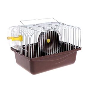 pet hamster cage with running wheel water bottle food basin portable carrier house mice home habitat for going out, traveling (coffee)